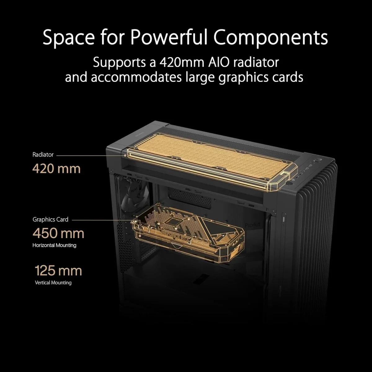 هيكل كمبيوتر Asus ProArt PA602 E-ATX ميد تاور مع دعم رادياتير 420 مم ومراوح مزدوجة 200 مم - Image 9