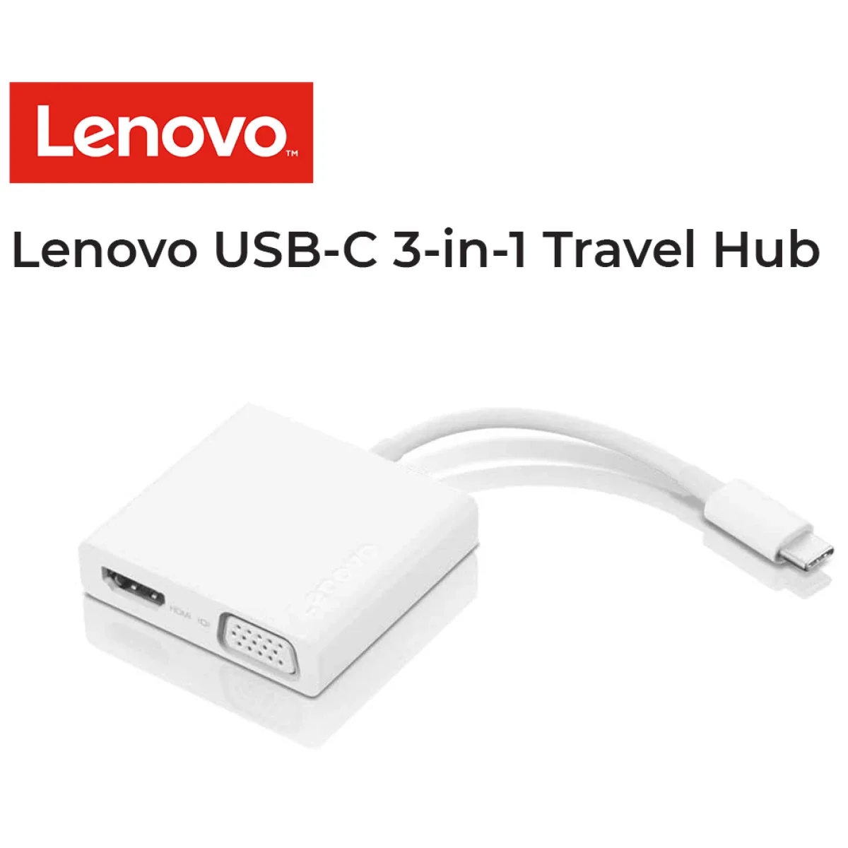 موزع Lenovo USB-C 3-in-1 Travel Hub مع 4K HDMI وVGA وUSB 3.0 - أبيض - Image 1