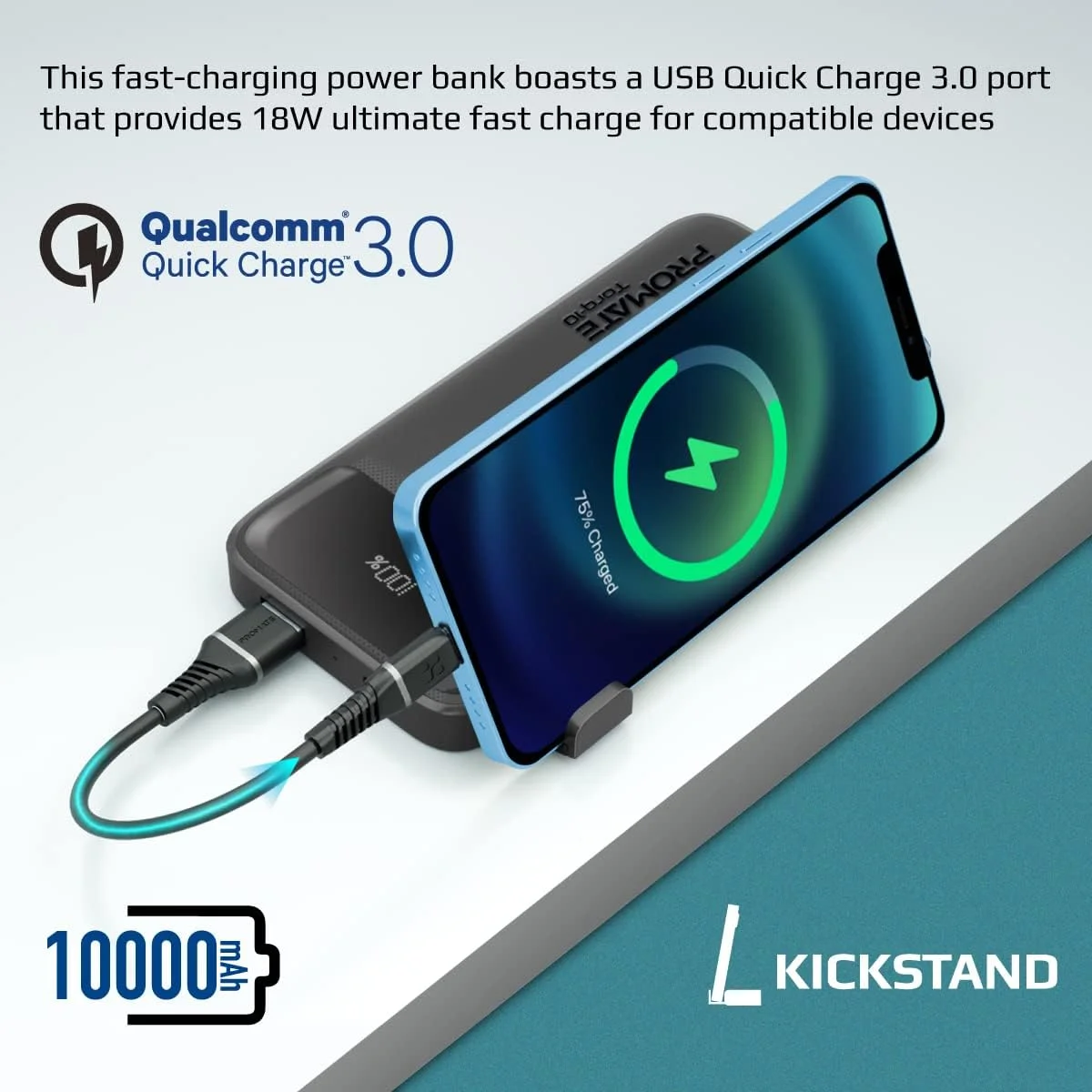 باور بانك Promate Torq-10 بسعة 10000mAh نحيف جدًا مع USB-C PD 20W أسود - Image 4