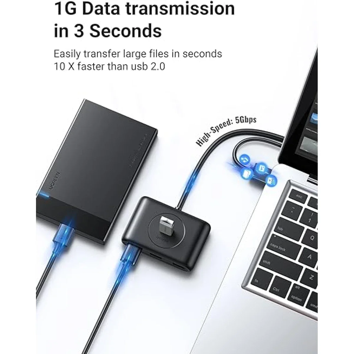 UGREEN USB 3.0 4-Port Hub with 1m Cable, 5Gbps Data Transfer - Thumbnail 3