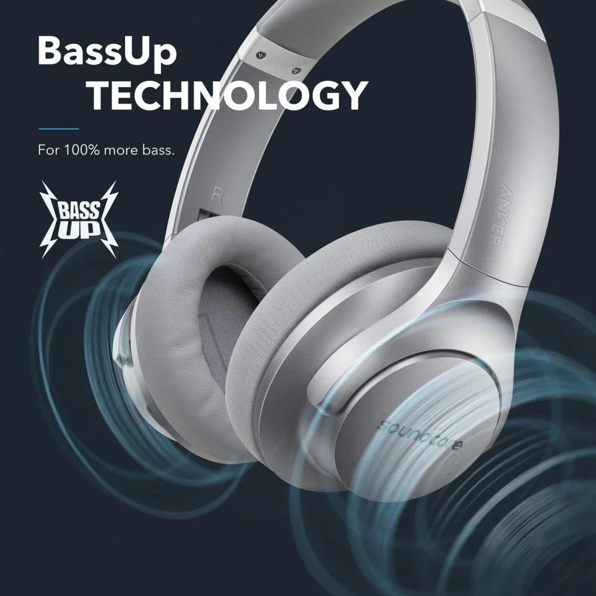 Anker Soundcore Life Q20 Hybrid ANC Wireless Over-Ear Headphones, Silver - Thumbnail 7
