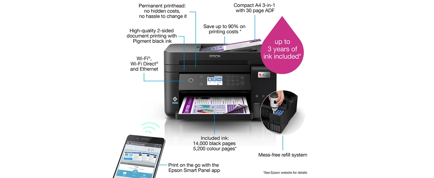 EPSON EcoTank L6270 3-in-1 A4 Color Ink Tank Printer with ADF, Wi-Fi & LCD Screen - Image 7