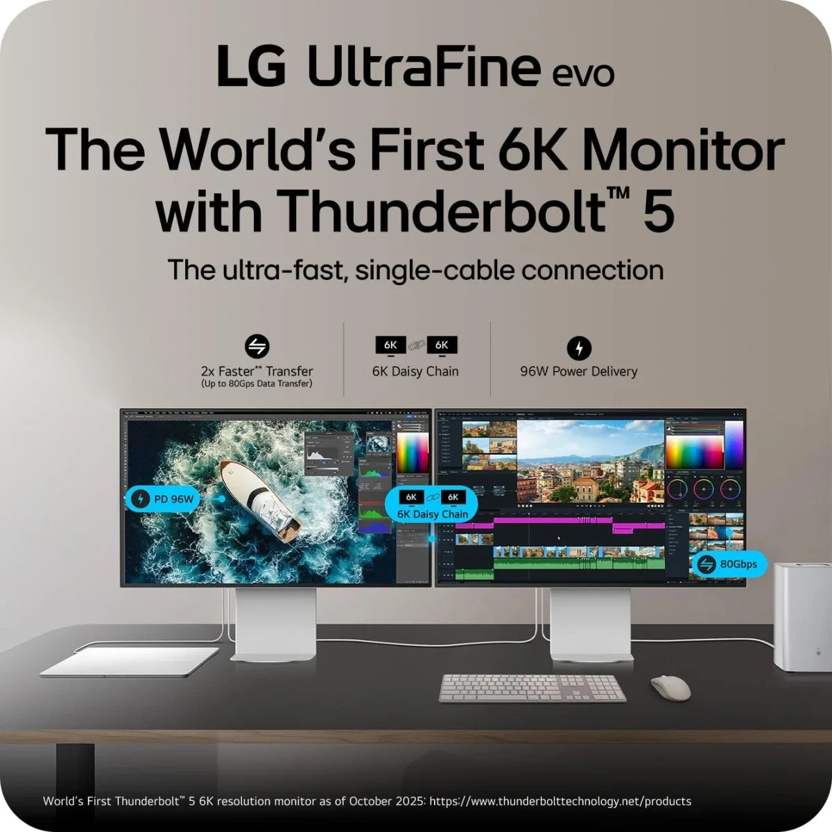 LG 32U990A-S UltraFine 32-inch 6K Professional Monitor, Nano IPS Black, Thunderbolt 5, DisplayHDR 600, Speakers, HDMI 2.1, DisplayPort 2.1, USB-C, Tilt/Height/Pivot Stand, Silver - Thumbnail 5