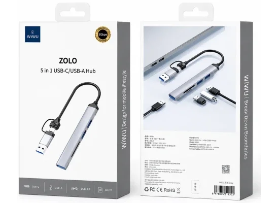 WIWU Zolo Wi-HB003 5-in-1 USB-C/USB-A Hub Adapter, Gray - Image 5
