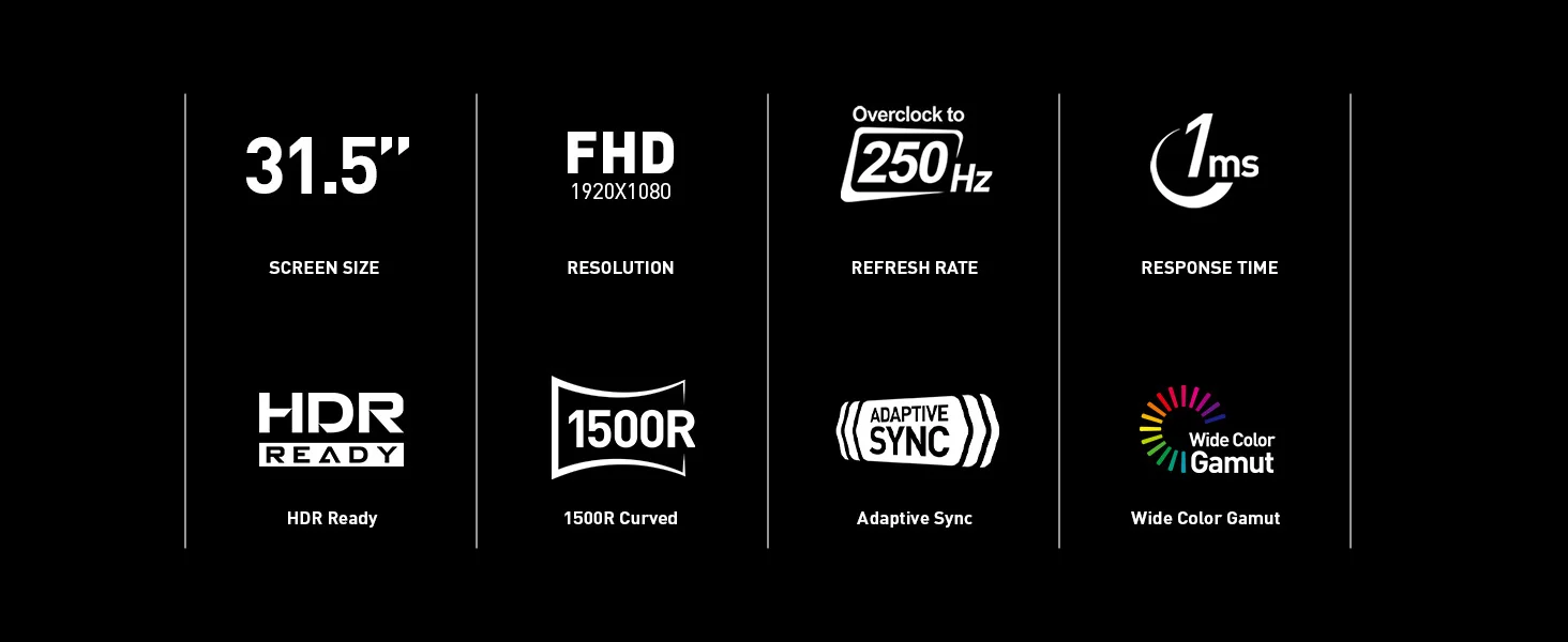 شاشة ألعاب MSI MAG 32C6X منحنية 31.5 إنش FHD 1920 x 1080، انحناء 1500R، 250 هرتز، 1 مللي ثانية، Adaptive-Sync، HDR Ready، أسود، كفالة 3 سنوات - Thumbnail 11