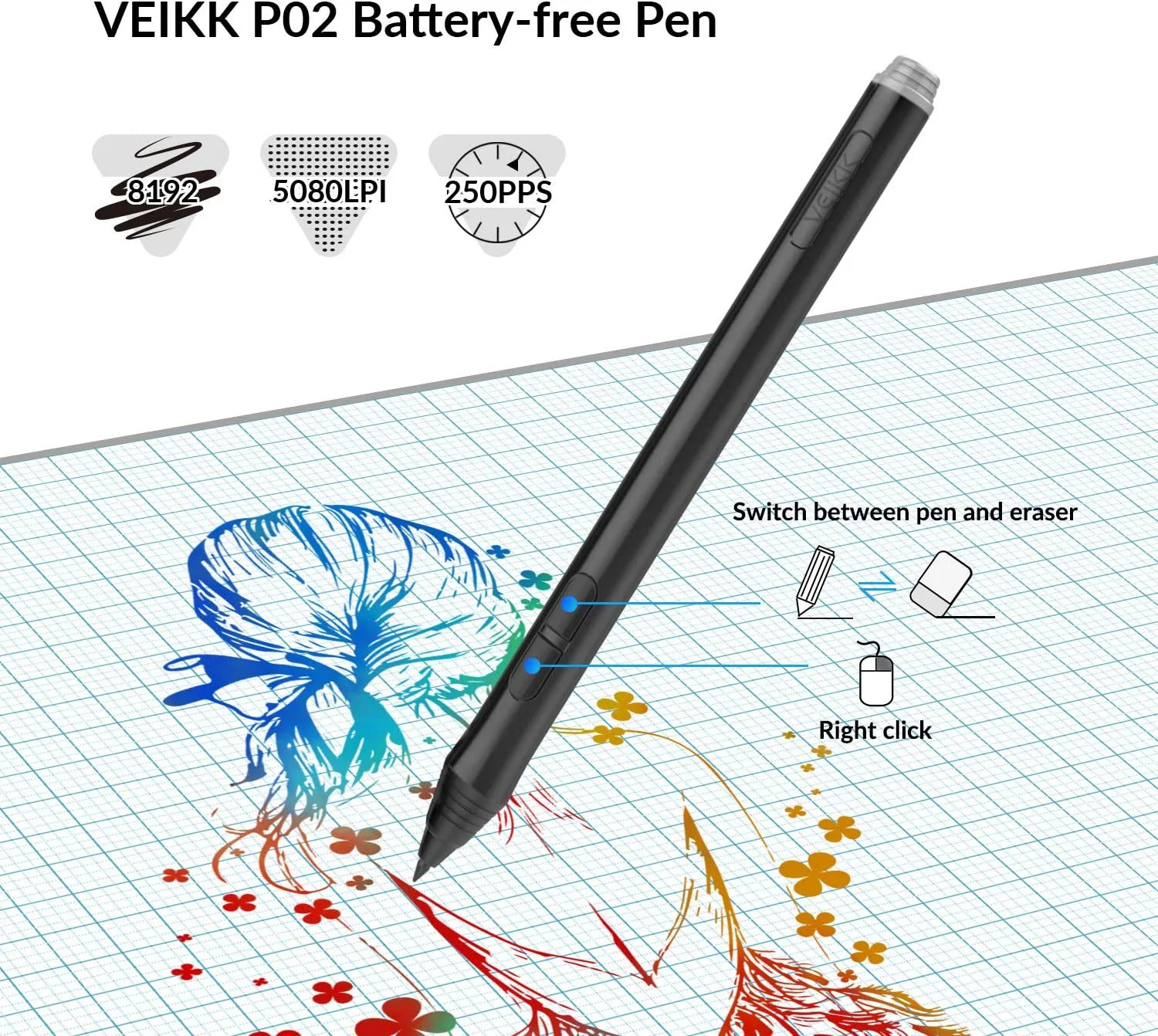 تابلت رسم VEIKK A15 Pro بمساحة 10 × 6 إنش وقلم بدون بطارية و12 زر اختصار - Image 3