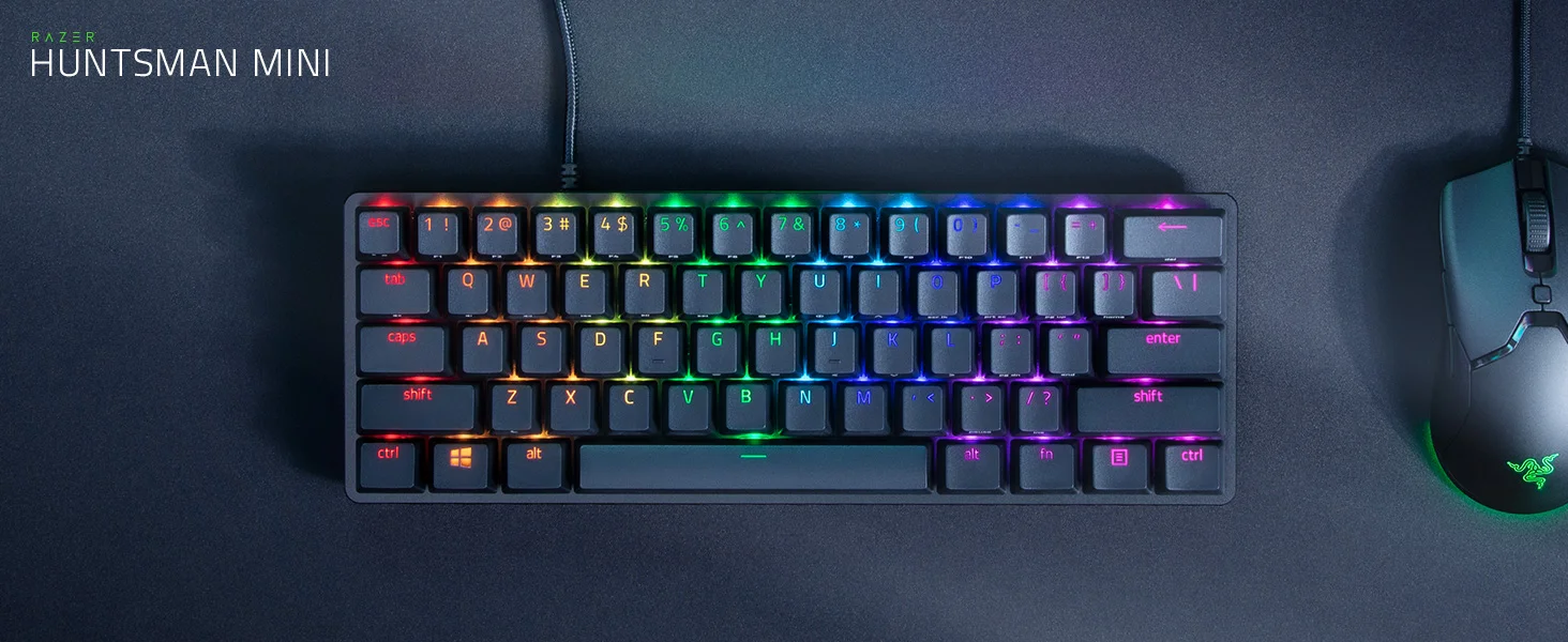 لوحة مفاتيح ألعاب Razer Huntsman Mini 60% بمفاتيح بصرية ميكانيكية نقرية Red Switch إصدار Mercury - Thumbnail 7