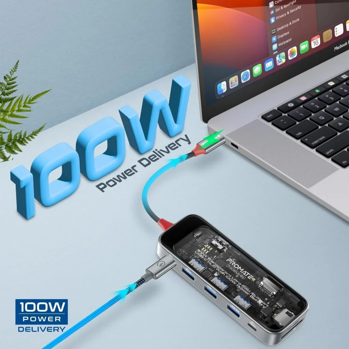 Promate TransHub-Go 9-in-1 USB-C Multiport Hub with 4K@60Hz HDMI, Gigabit LAN and 100W PD - Image 3
