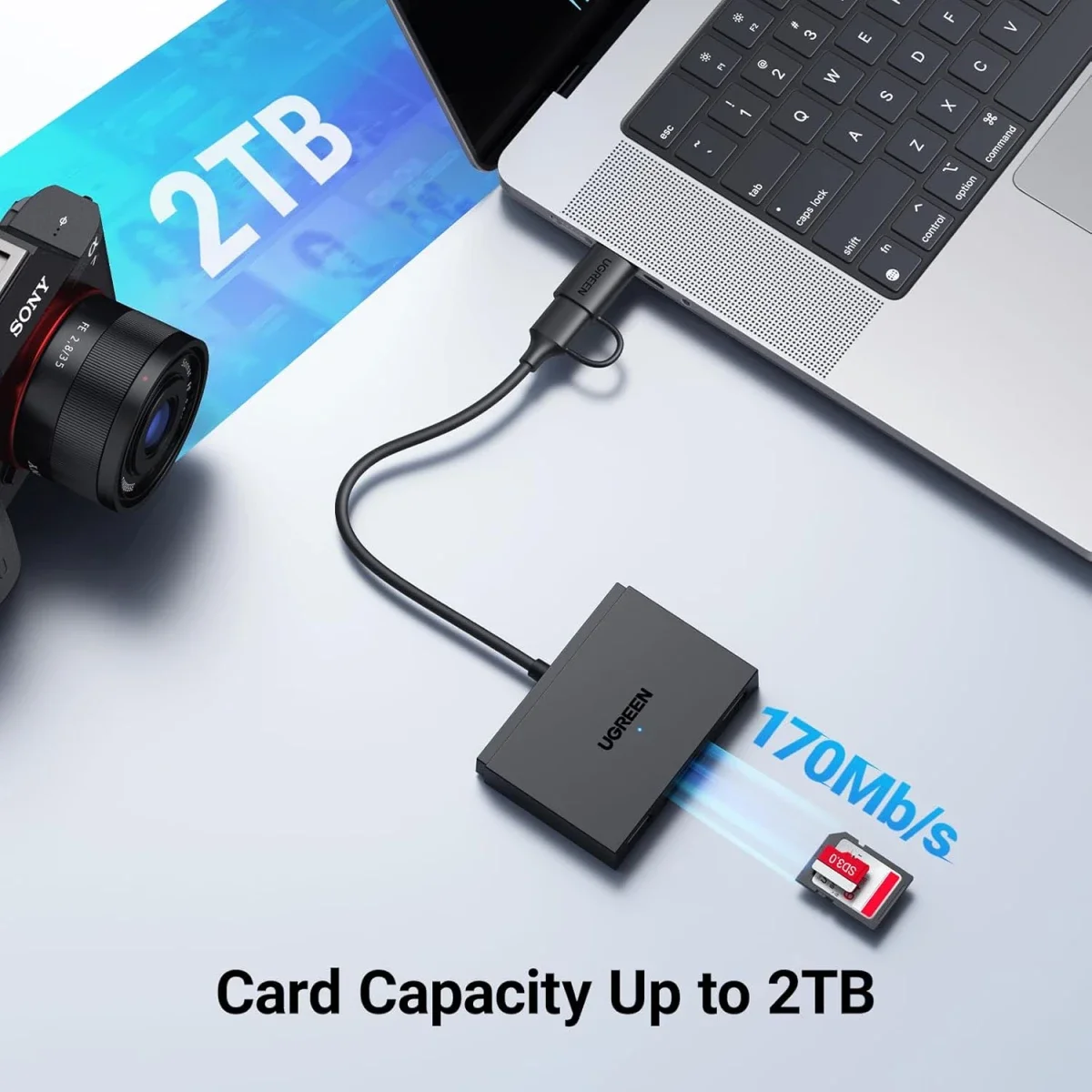 قارئ بطاقات Ugreen 4 في 1 USB-C وUSB-A لبطاقات SD وTF مع منفذي USB 3.0 بسرعة 5Gbps - Thumbnail 7