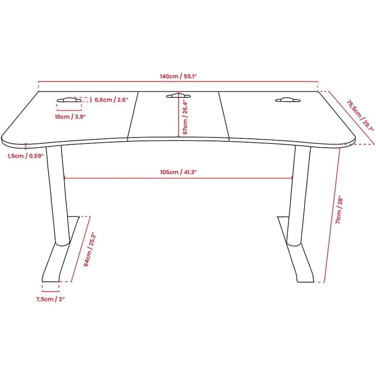 Arozzi Arena Medium Curved Gaming Desk with Washable Microfiber Mouse Pad, 140 cm, Pure Black - Image 6
