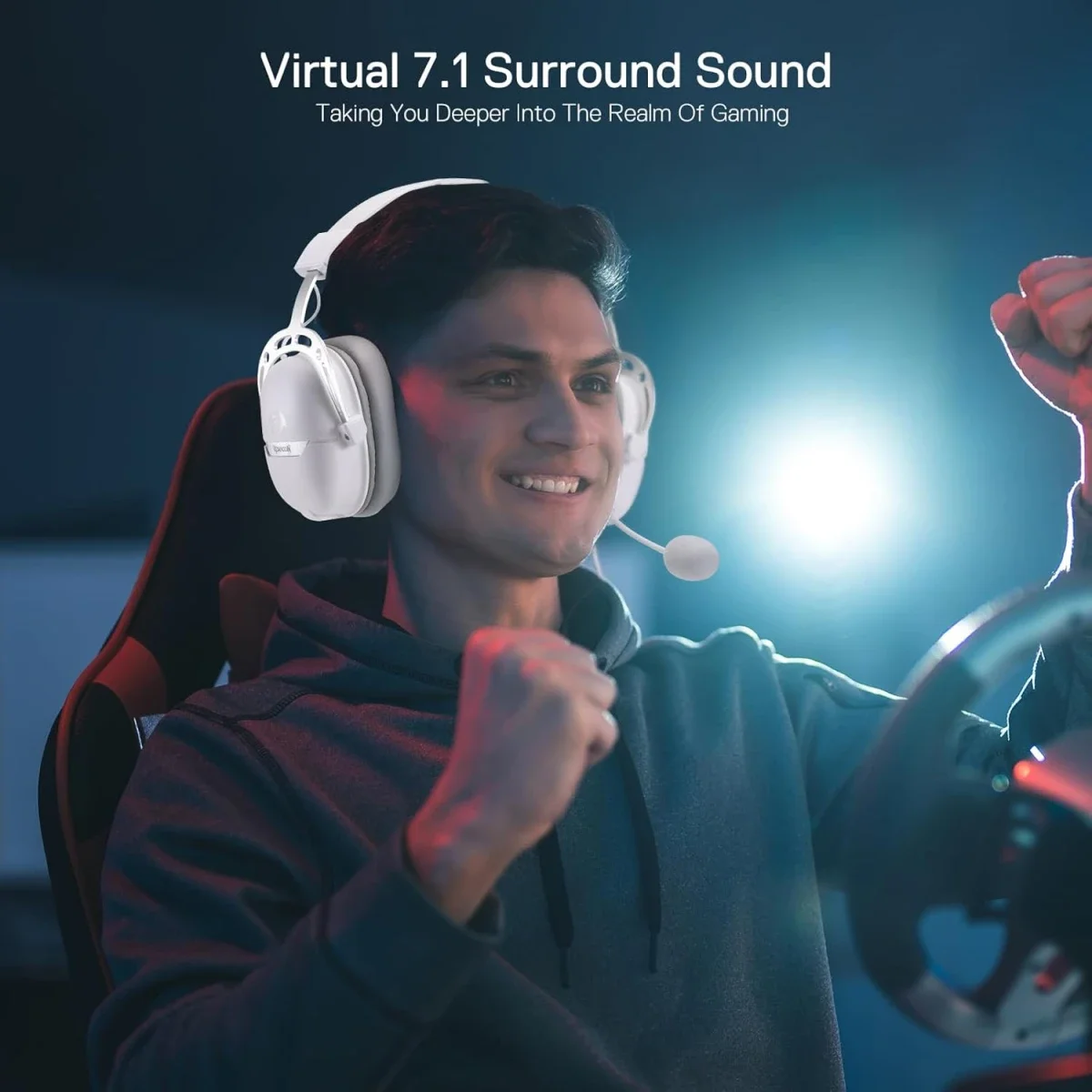 Redragon H376WG Aurora Wired USB Gaming Headset with 7.1 Surround Sound, 40mm Drivers - White - Thumbnail 4