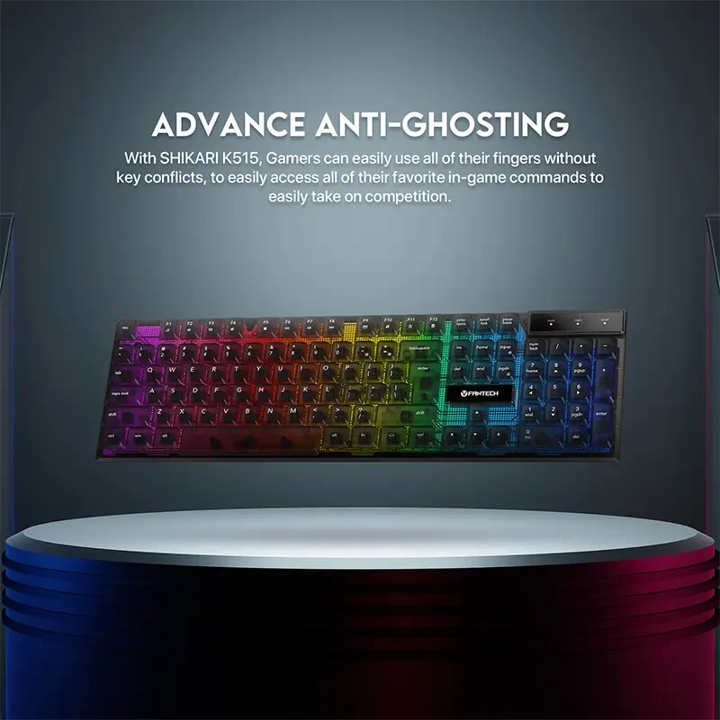 كيبورد Fantech SHIKARI K515 سلكي للألعاب ممبرين RGB، 104 مفاتيح، أسود - Image 2