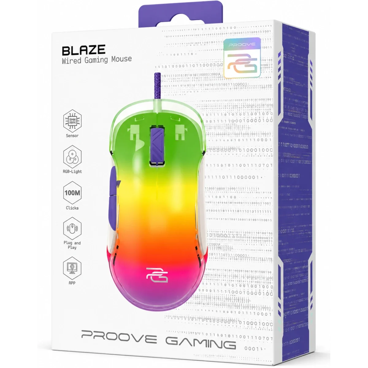 ماوس ألعاب سلكي Proove Gaming Blaze بدقة 12000 DPI أبيض/بنفسجي