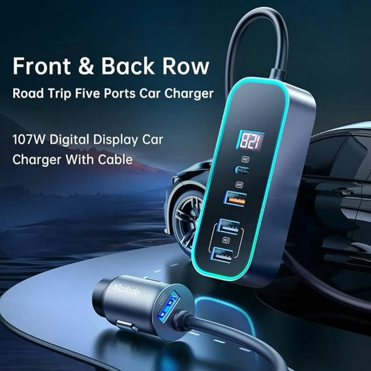 Mcdodo CC-1900 107W 4-Port USB & Type-C Car Charger with Digital Display - Thumbnail 4