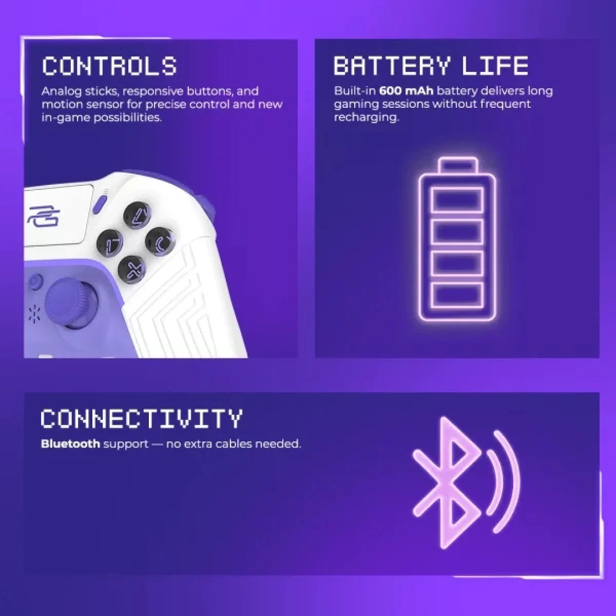 Proove Skadi Wireless Gamepad for PlayStation 4, PC & Android - White/Purple - Thumbnail 6