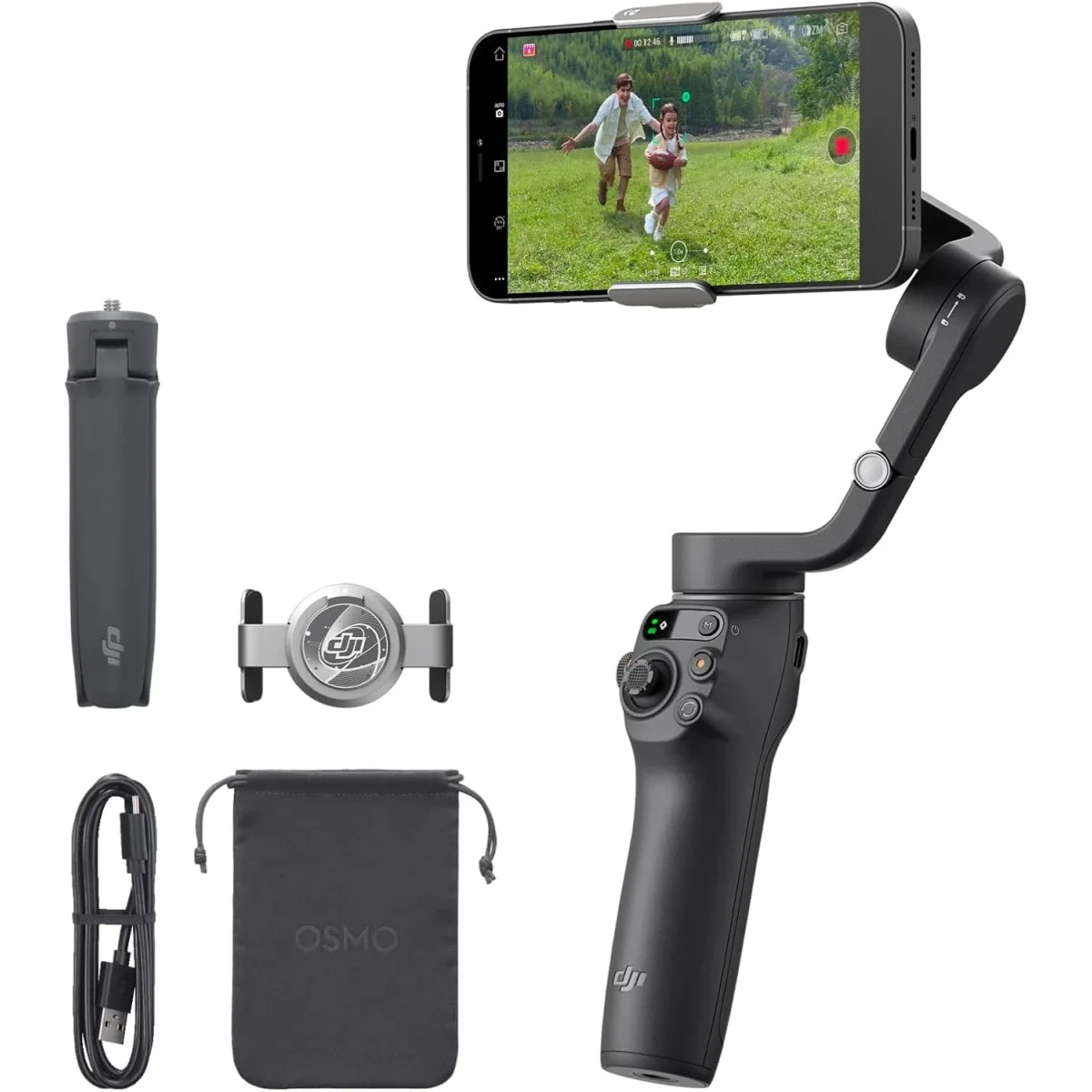 مثبت جوال DJI Osmo Mobile 6 ثلاثي المحاور مع عصا تمديد، رمادي أردوازي