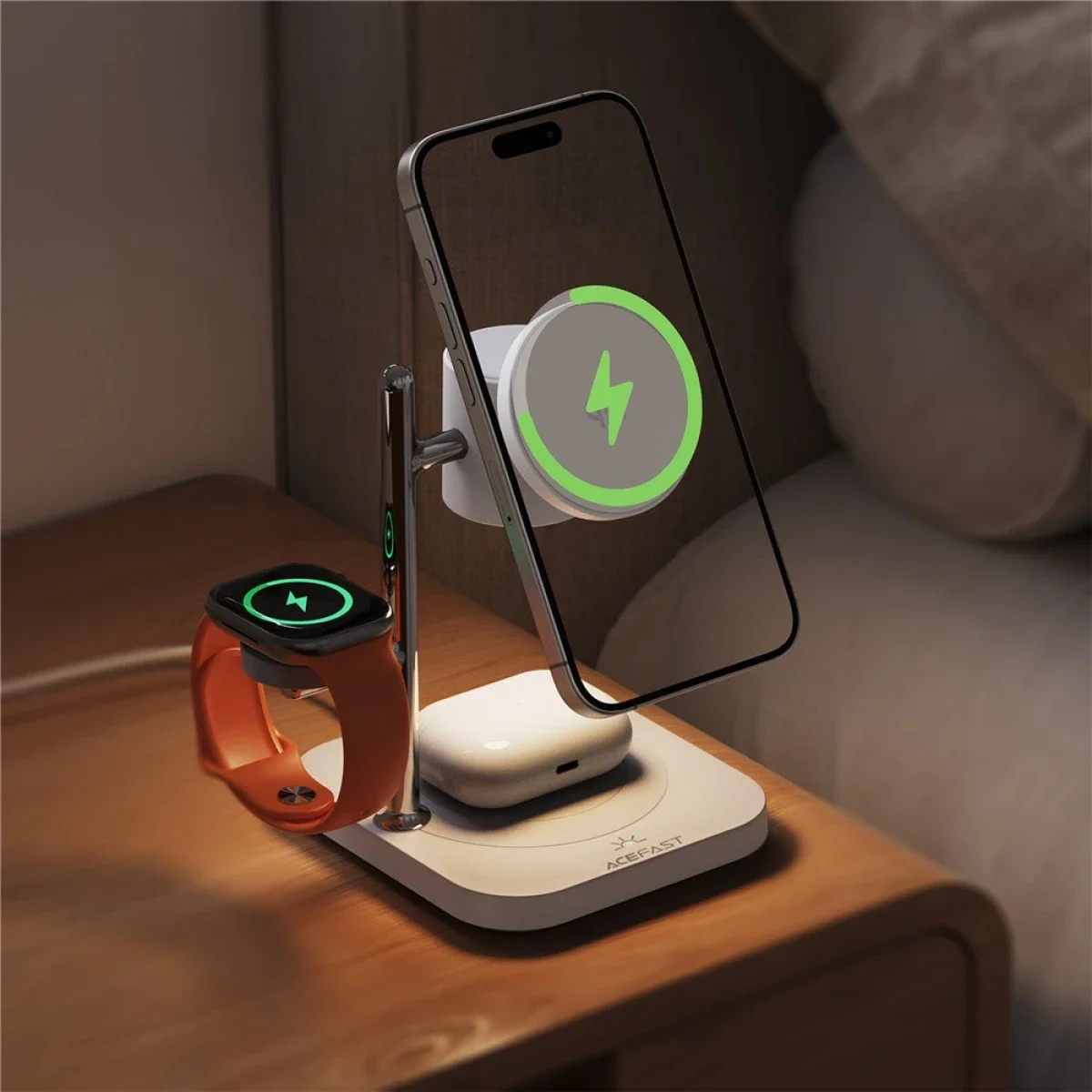 ACEFAST E39 4-in-1 Qi2 Desktop Wireless Charger with Night Light, White - Image 4