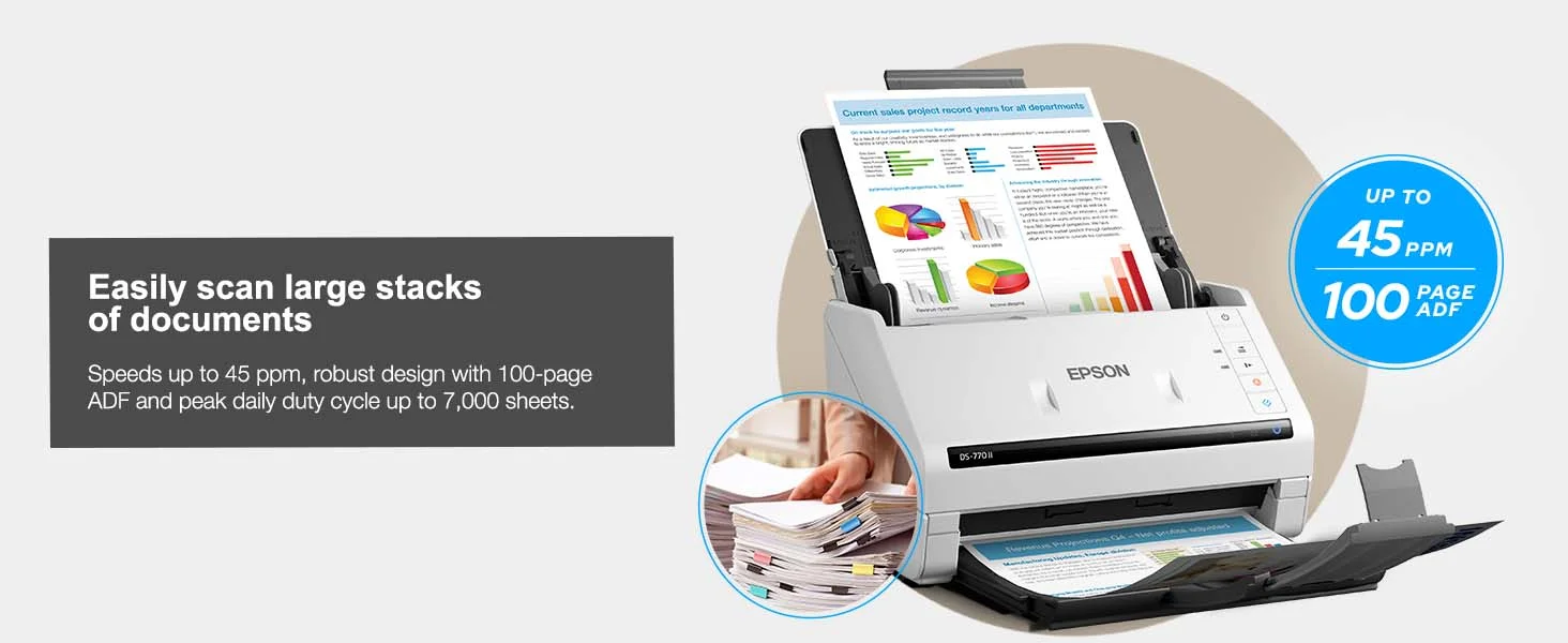 ماسح مستندات EPSON ملون مزدوج الوجه مع مغذي تلقائي 100 ورقة وسرعة 45 صفحة/دقيقة DS-770 II - Thumbnail 10