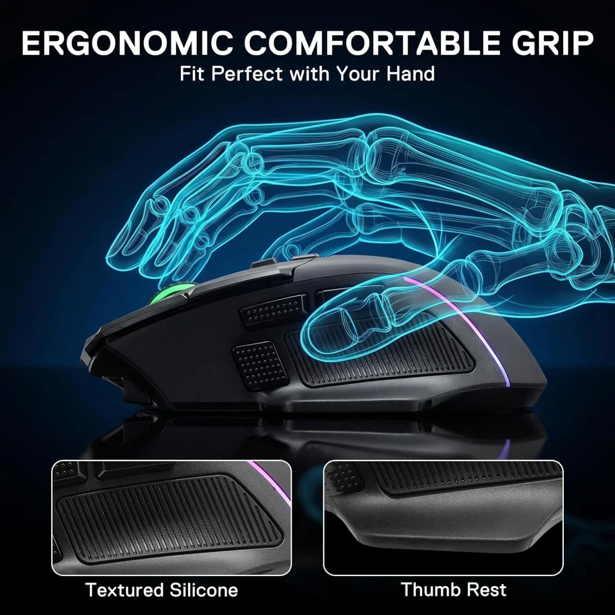 ماوس ألعاب لاسلكي Redragon M925 PRO بدقة 26000 DPI وإضاءة RGB، أسود - Thumbnail 8