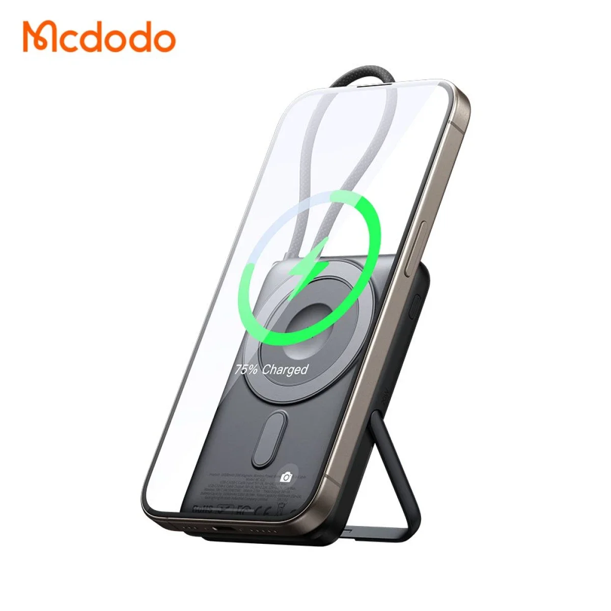 Mcdodo MC-6320 Magnetic Power Bank 10000mAh 20W with Digital Display, USB-C Cable & Stand - Black - Thumbnail 5
