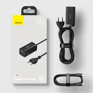 شاحن مكتبي Baseus GaN3 Pro GaN بقوة 100 واط و4 منافذ، 2 USB-C و2 USB-A، أسود - Thumbnail 14