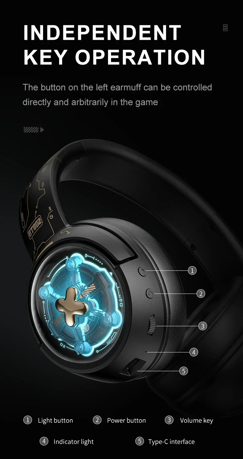 ONIKUMA GT802 Triple-Mode Wireless Gaming Headset with RGB Light, 60-Hour Battery - Black - Image 14