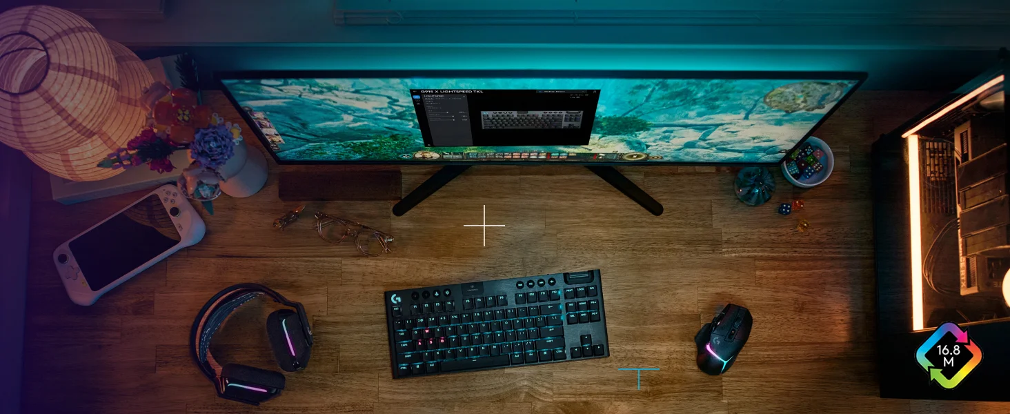 لوحة مفاتيح ألعاب Logitech G915 X LIGHTSPEED TKL ميكانيكية لاسلكية بمفاتيح GL Clicky لون أسود - Thumbnail 14