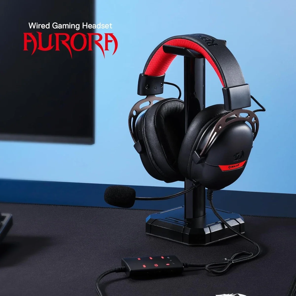 سماعة ألعاب Redragon H376BR Aurora سلكية USB بصوت محيطي 7.1 ومحركات 40 مم - أسود - Thumbnail 7