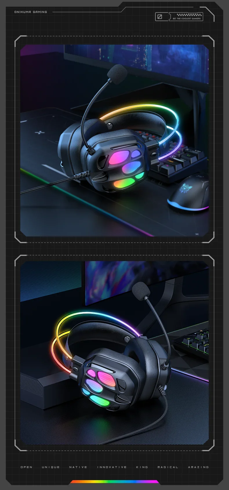 ONIKUMA X89 Gaming Headset with 3.5mm Jack, Surround Sound and RGB Lighting - Black - Thumbnail 21