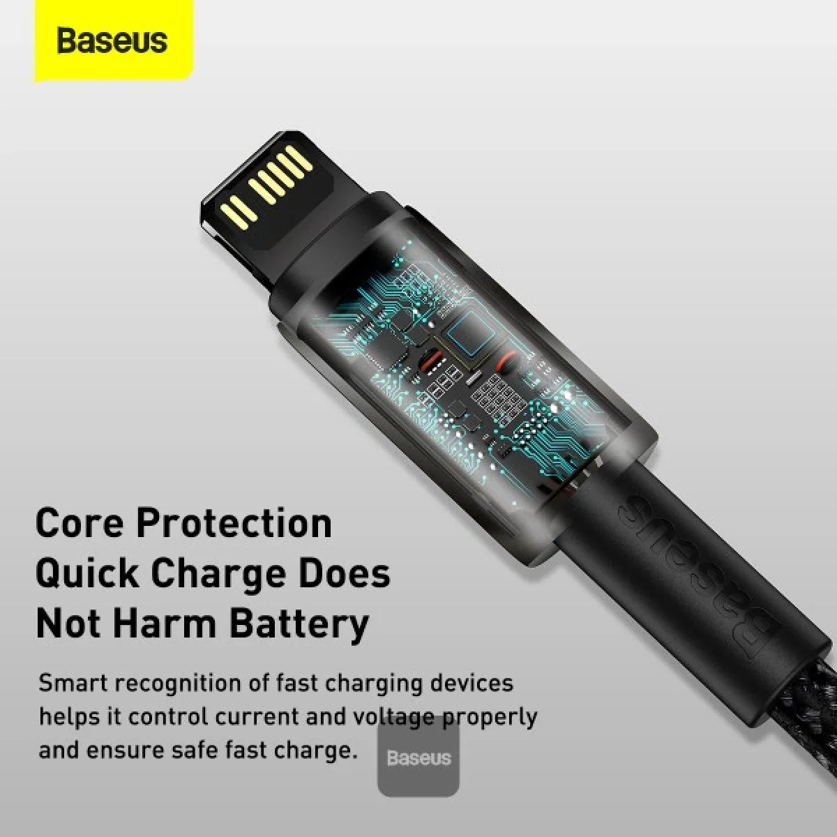كابل Baseus Tungsten Gold من USB-C إلى Lightning شحن سريع PD 20W بطول 1 متر أسود - Image 6