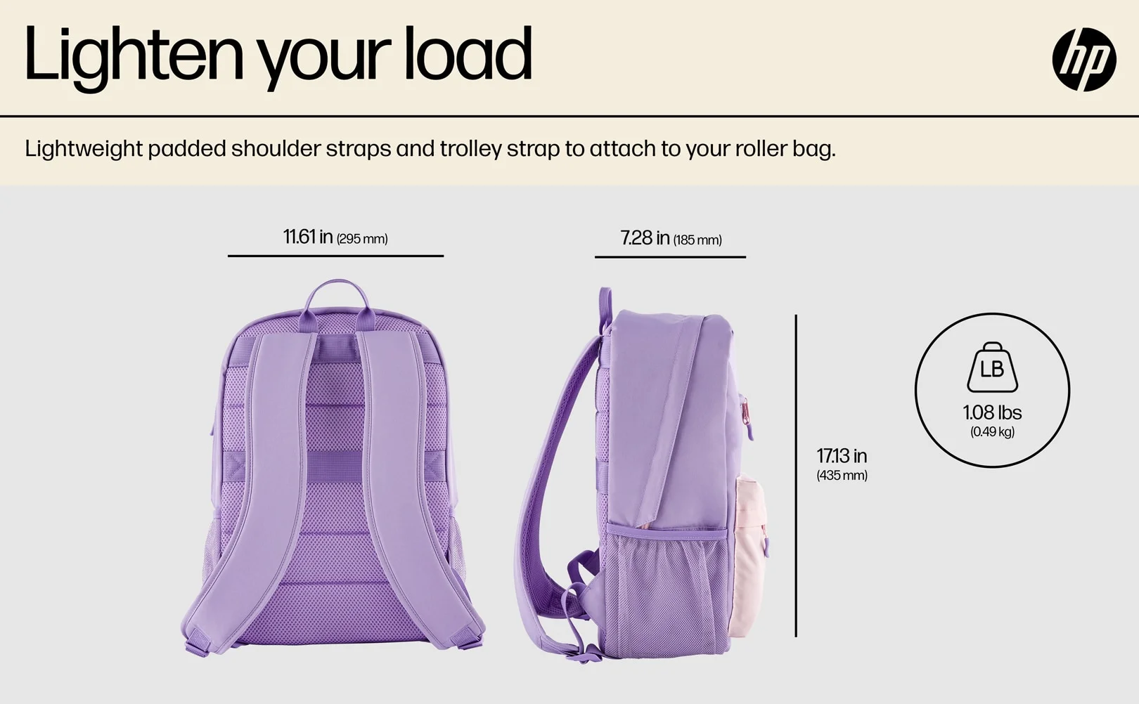 HP Campus Backpack for 15.6 Inch Laptop 17L Water Resistant - Lavender - Image 9