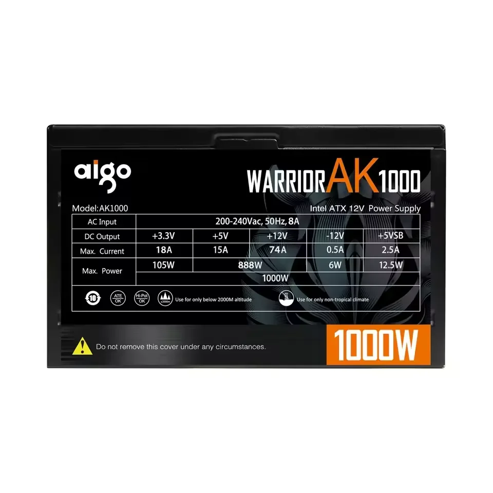 مزود طاقة Aigo Warrior AK1000 1000 واط بكابلات ثابتة - أسود - Image 5