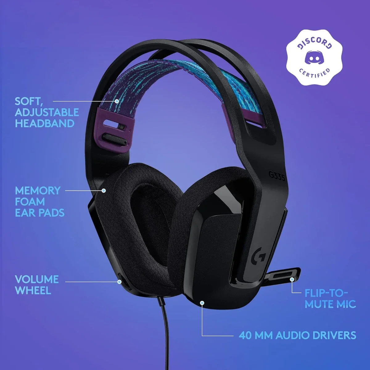 سماعة ألعاب Logitech G335 سلكية مع ميكروفون قابل للطي لكتم الصوت ومنفذ صوت 3.5 مم - أسود - Thumbnail 7