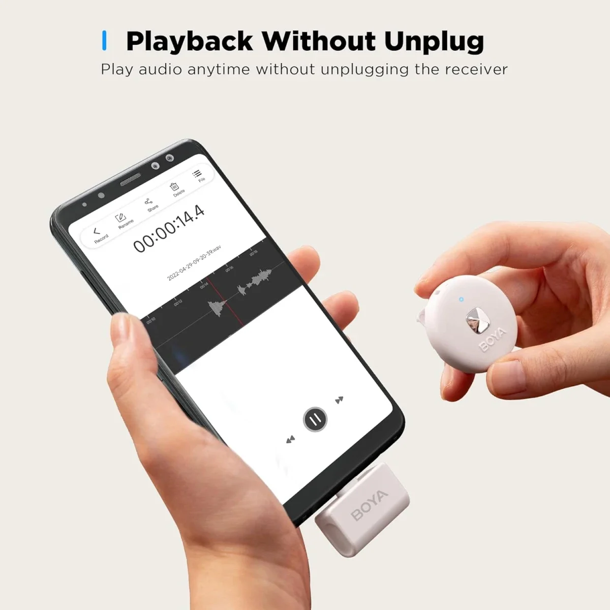 Boya Omic-U Wireless USB-C Lavalier Microphone with Noise Cancellation, White - Thumbnail 2