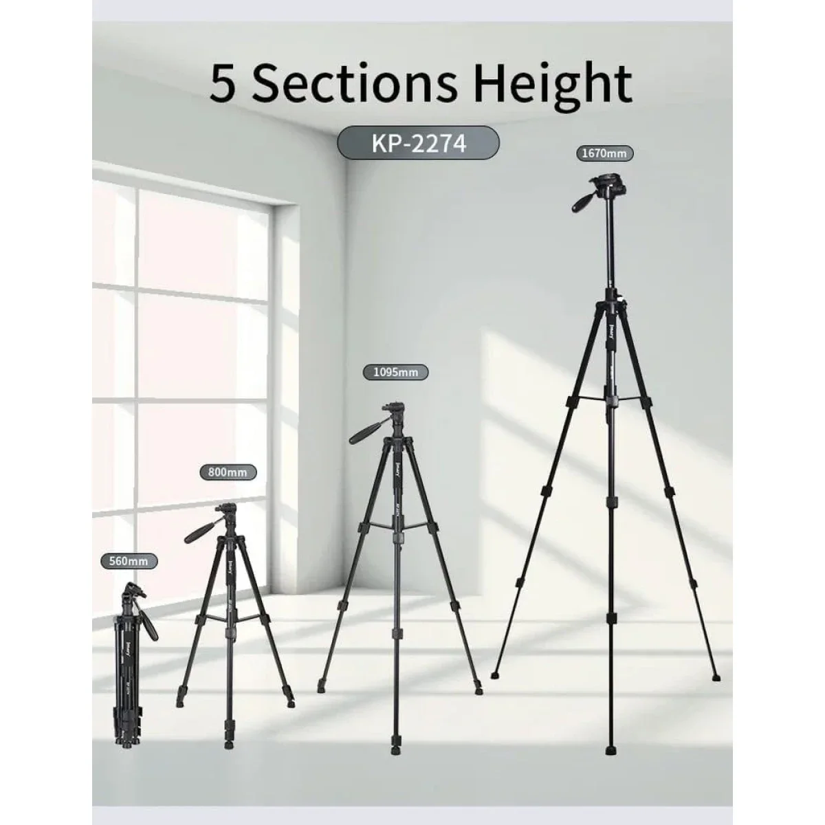 Jmary KP-2274 Professional Multi-Functional Tripod 1.67m Black - Thumbnail 3