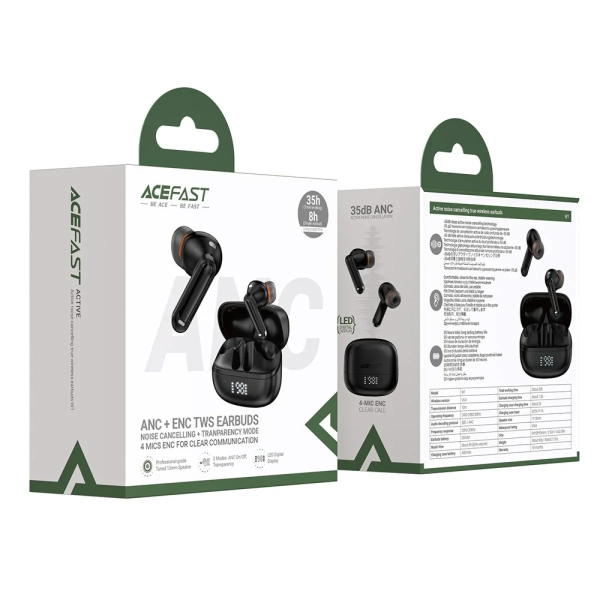 ACEFAST W1 TWS Bluetooth Earbuds with ANC, ENC and Up to 8 Hours Playback - Black - Image 6