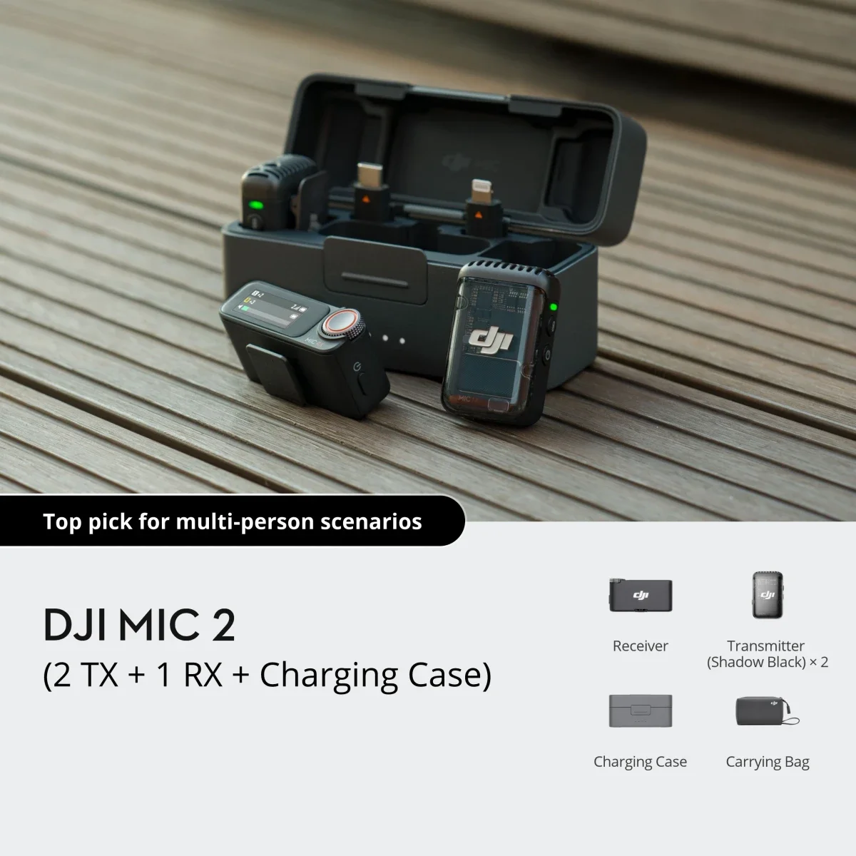 DJI Mic 2 Wireless Lavalier Microphone with Charging Case, 48kHz 32-Bit Float, 250m Range, 18H Battery - Thumbnail 6