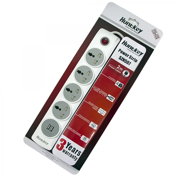 Huntkey SZN507 SSZ507 Power Strip with 4 Outlets and 2 USB Ports - Image 2
