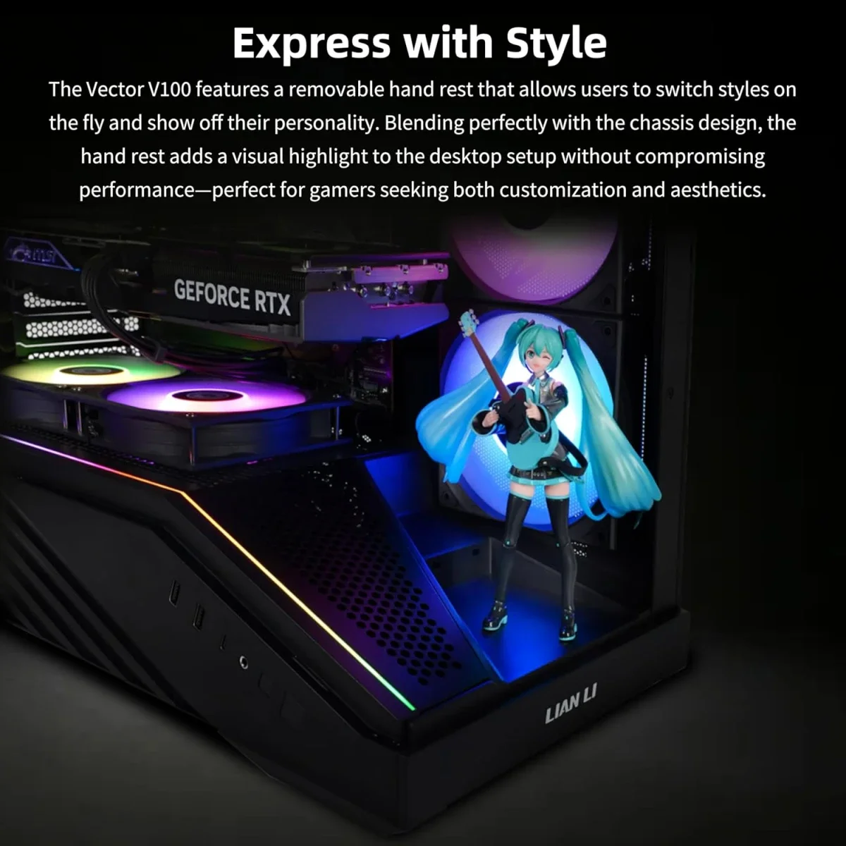 LIAN LI Vector V100R Mid-Tower PC Case with 4 Fans, 360mm Radiator Support, Black - Image 6