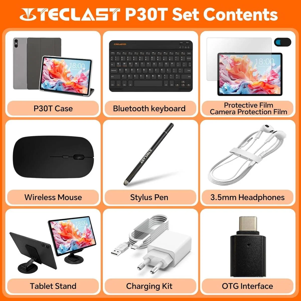 تابلت TECLAST P30T أندرويد 15 10.1 إنش، رام 12GB، سعة 128GB، معالج ثماني النواة 2GHz، بطارية 6000mAh، طقم 10 إكسسوارات - Image 2