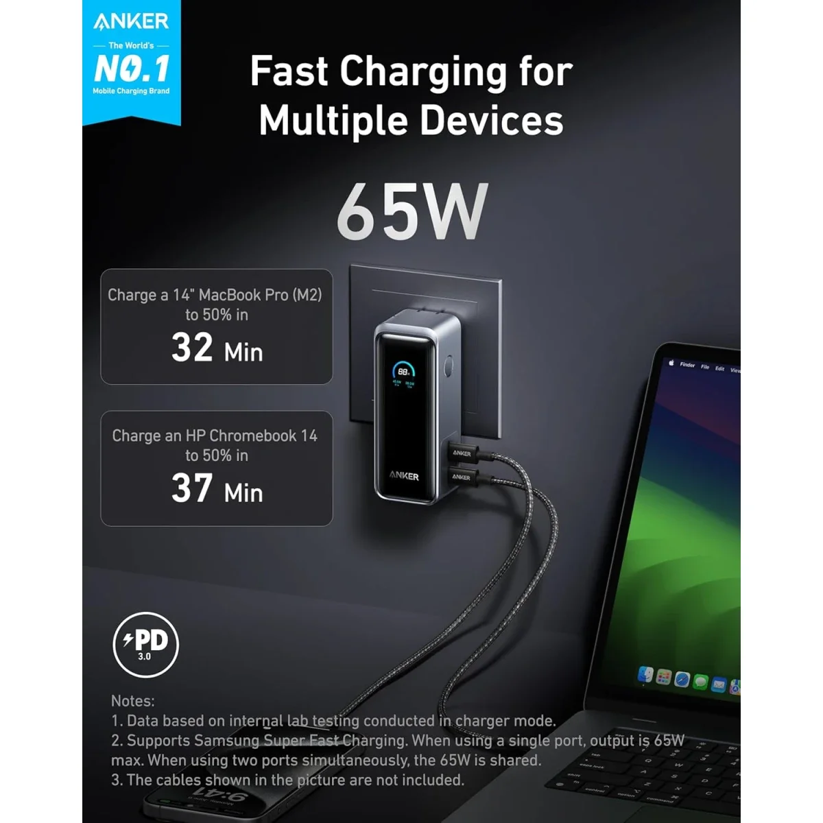 بطارية محمولة Anker Prime بسعة 9,600mAh وقدرة 65W مع قابس AC مدمج - Thumbnail 3