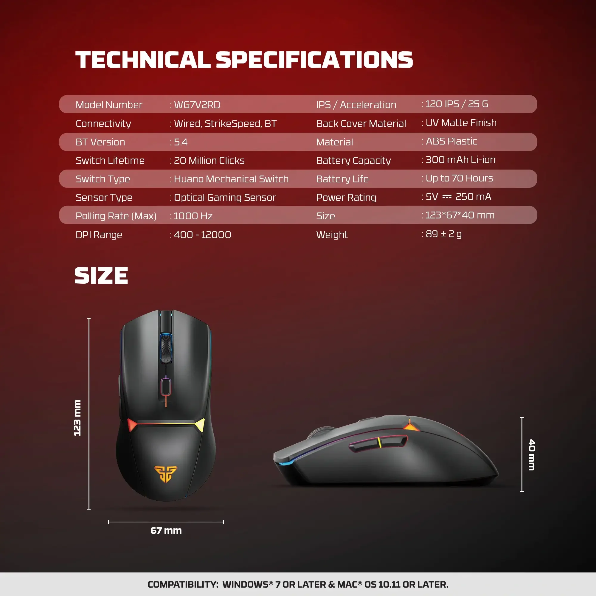 Fantech WG7V2RD CRYPTO II Wireless Gaming Mouse Black - Thumbnail 8