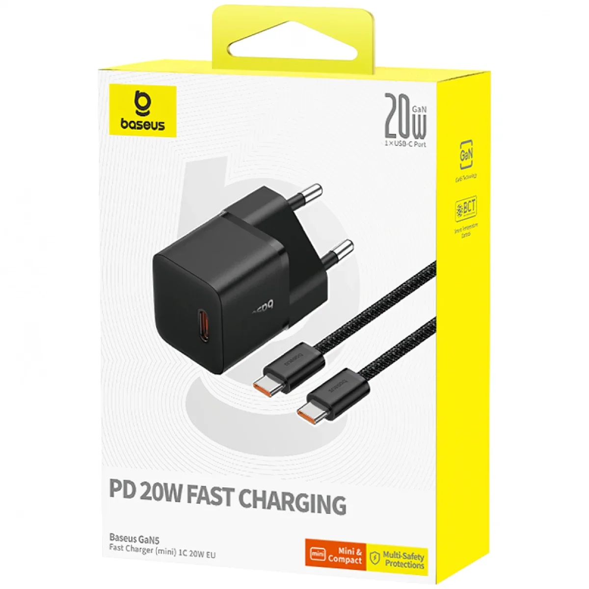 Baseus GaN5 Mini 20W GaN USB-C Wall Charger with 100W USB-C Cable - Cluster Black - Thumbnail 6