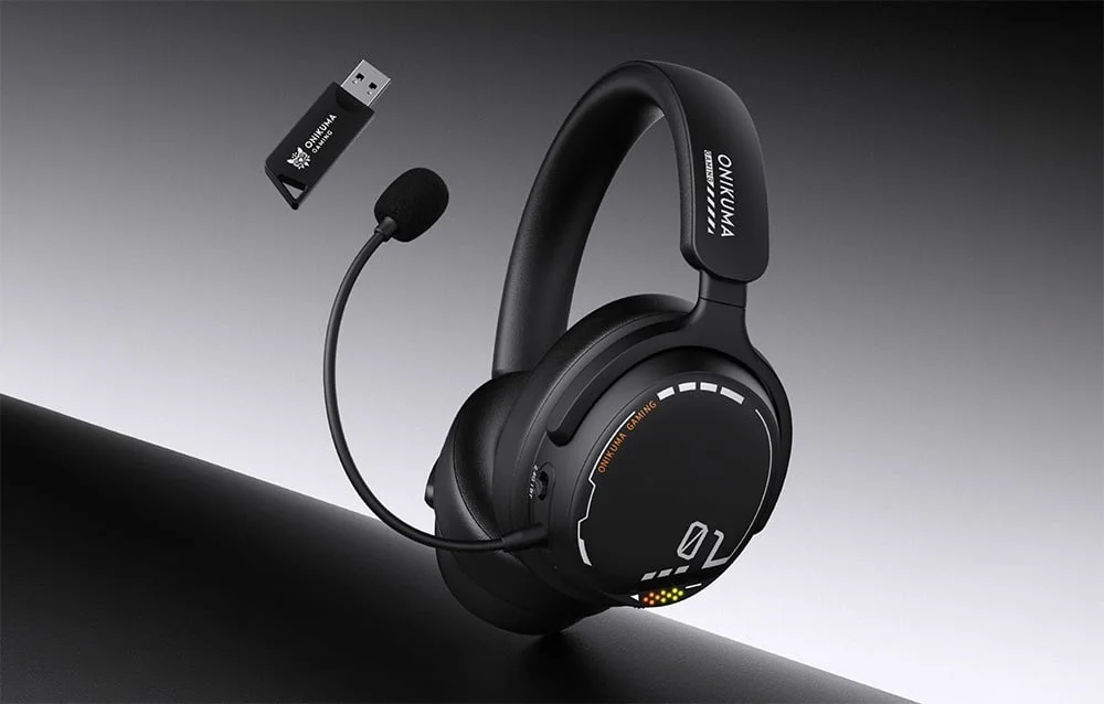 ONIKUMA GT886 Tri-Mode Wireless Gaming Headset with 2.4GHz, Bluetooth 5.3 & 3.5mm AUX - Black - Image 9