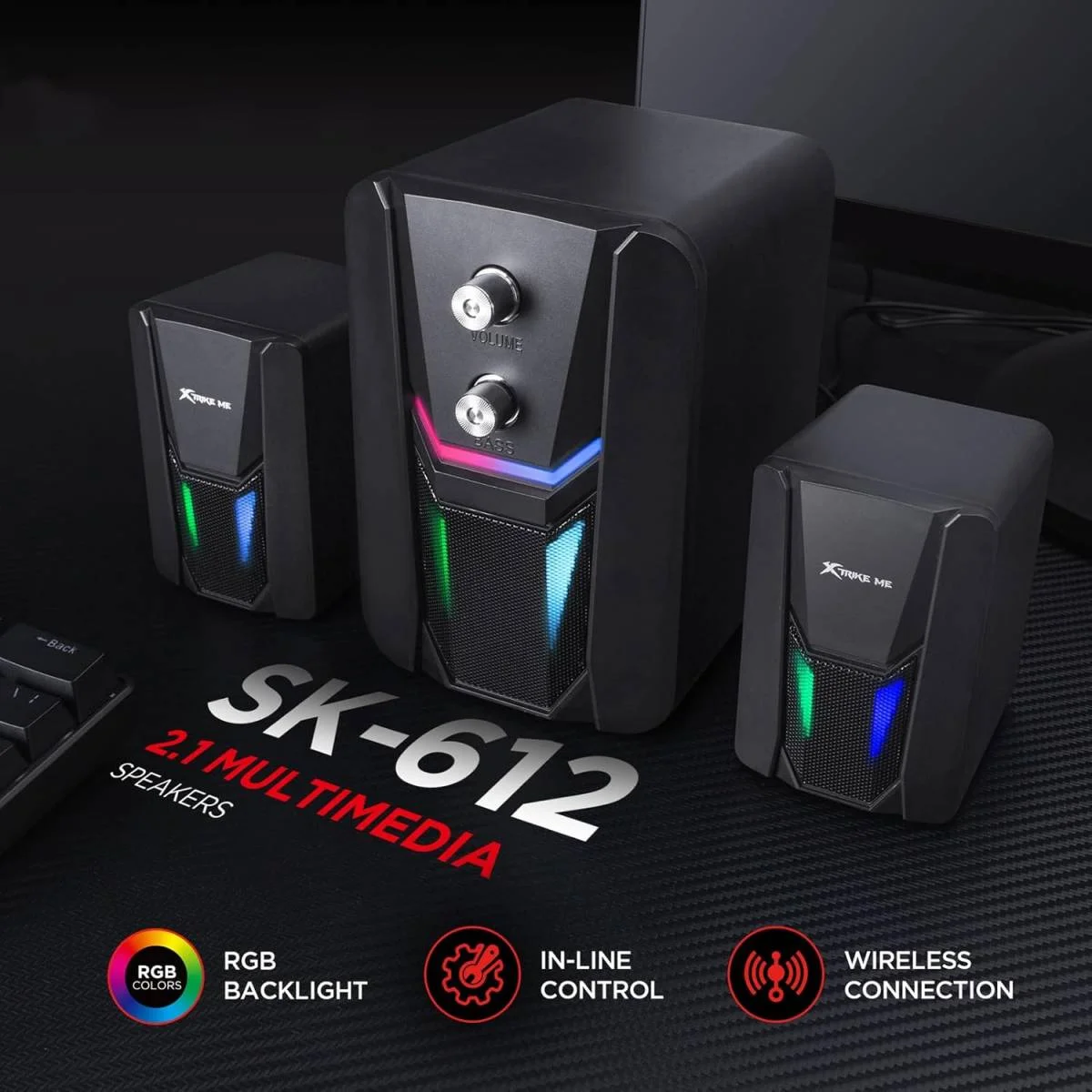 سماعات ألعاب XTRIKE ME SK-612 2.1 مع سب ووفر، 11 واط، USB و3.5 مم، أسود - Thumbnail 2