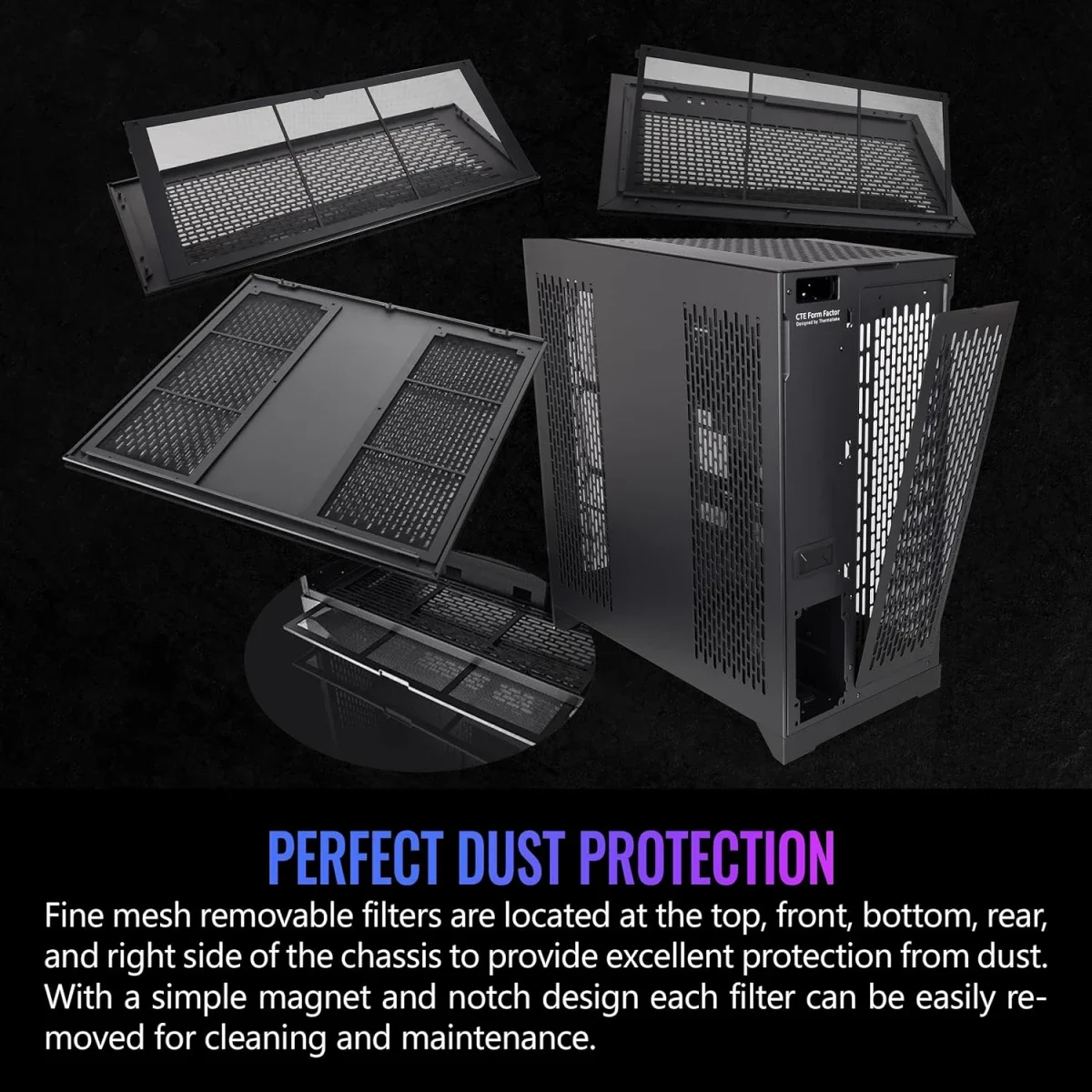 Thermaltake CTE E600 MX E-ATX Mid-Tower Case with 3-Way Floating GPU Bracket and 400mm PCIe 4.0 Riser Cable - Black - Image 7