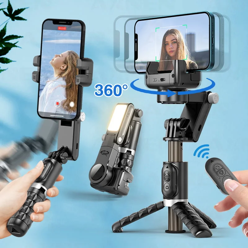 Q18 Foldable 360 Gimbal Stabilizer Selfie Stick Tripod with Remote & Light