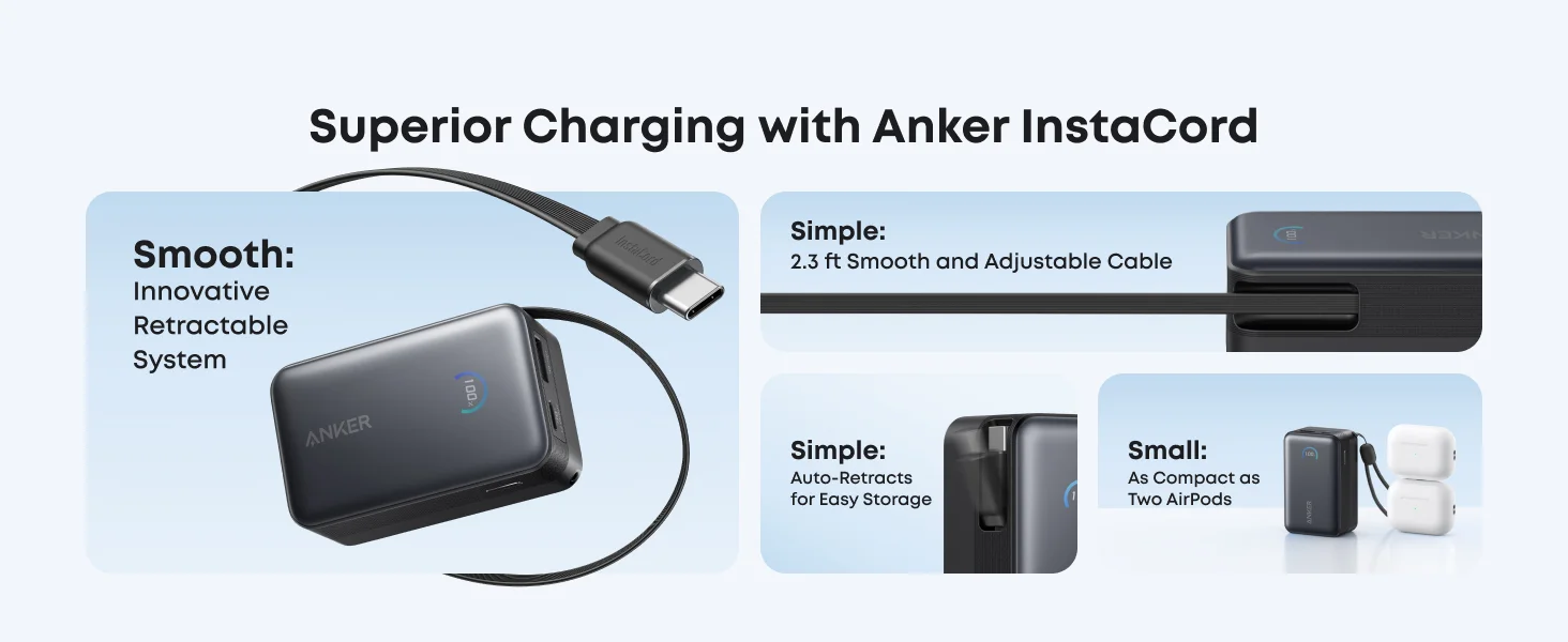 باور بنك Anker Nano بسعة 10,000mAh وقدرة 45W مع كابل USB-C قابل للسحب - أسود - Thumbnail 11