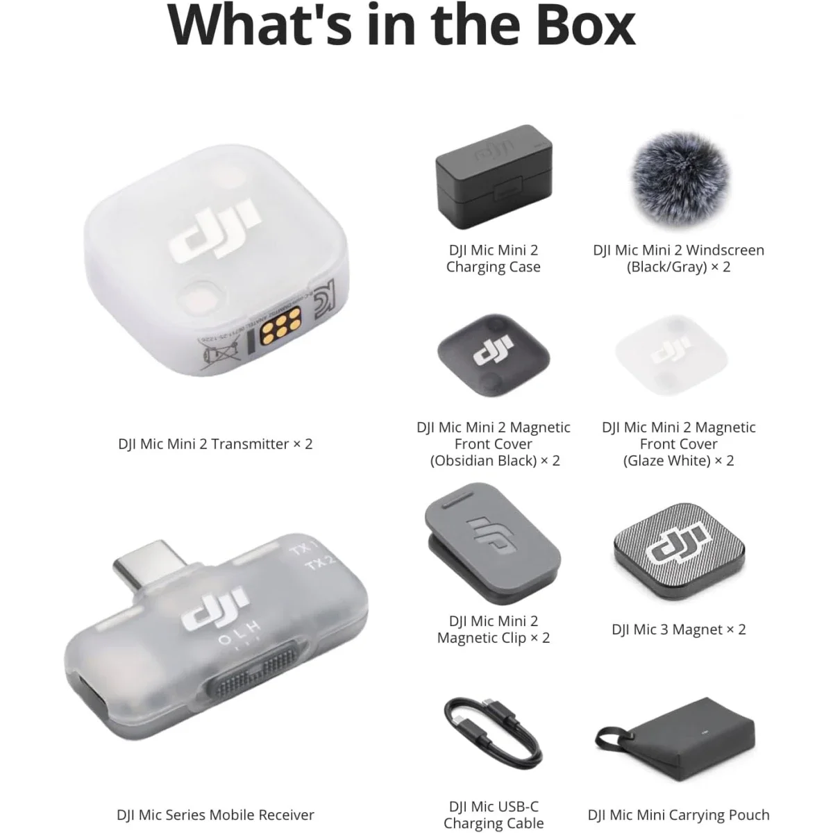 DJI Mic Mini 2 Wireless Lavalier Microphone Kit with 2 TX, Mobile RX & Charging Case, 90h Battery - Thumbnail 5