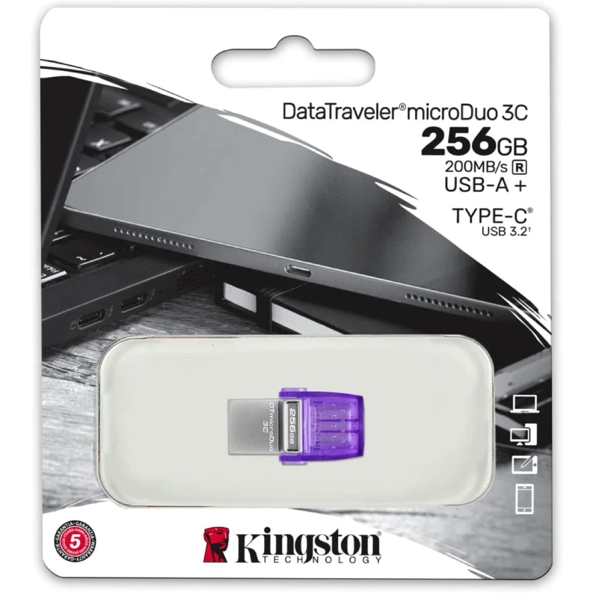 فلاش ميموري Kingston DTDUO3CG3/256GB DataTraveler microDuo 3C بسعة 256GB بمنفذي USB-C وUSB-A